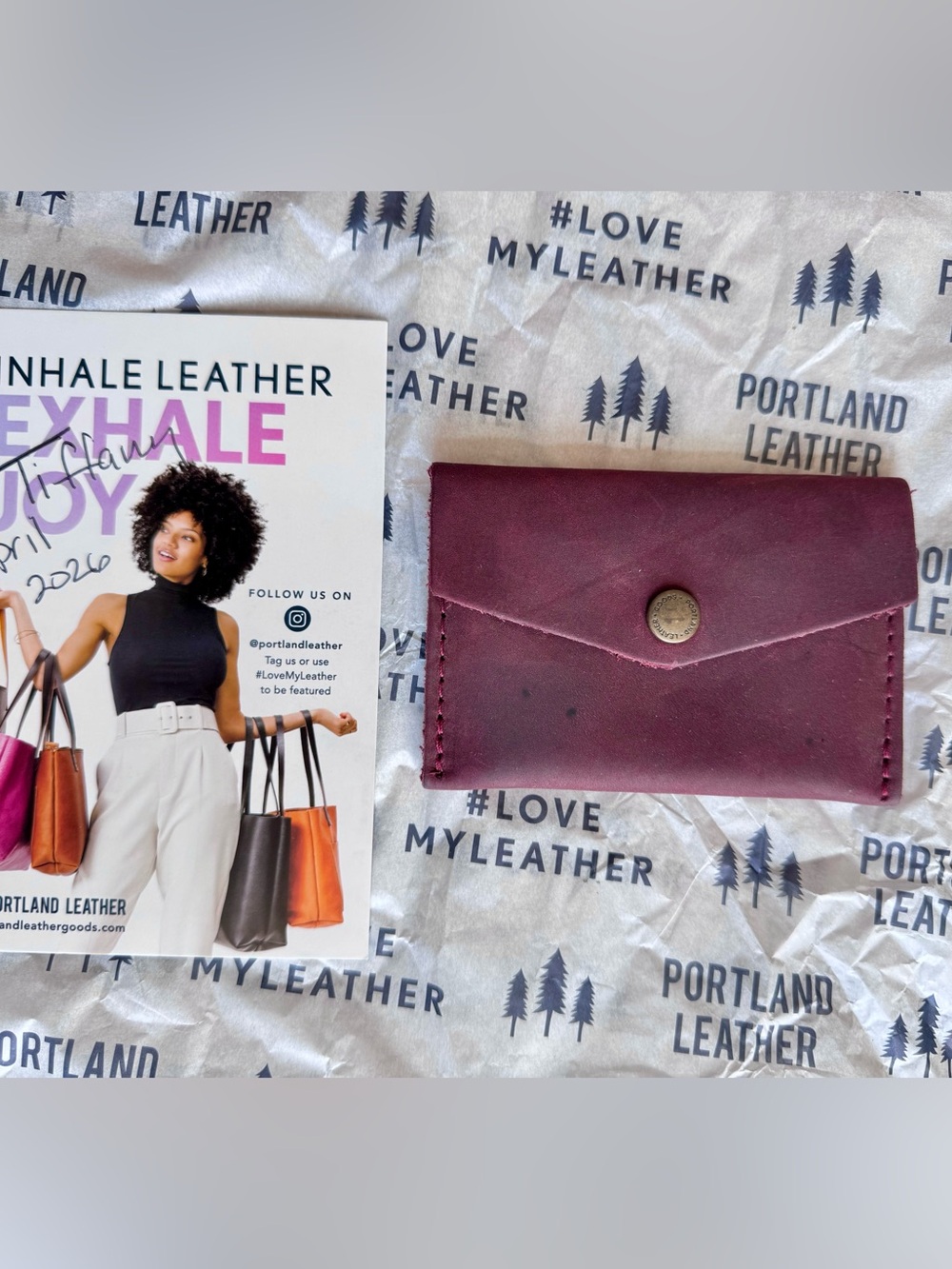Portland, leather mini envelope wallet in Merlot